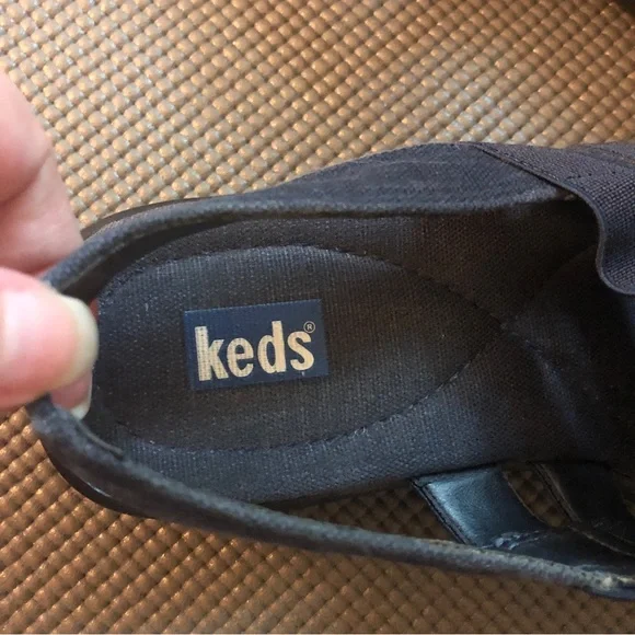 Vintage Keds Navy Blue Fabric Slingback Wedge Sandals - Picture 6 of 8